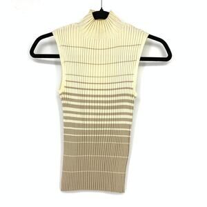 Naf Naf Mock Neck Sleeveless Sweater Tank Womens Size Large Cream Beige Stripe